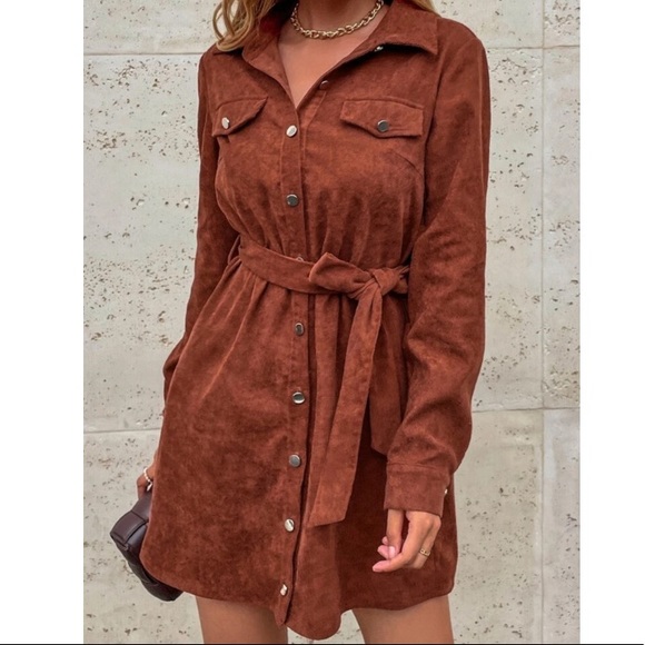 Corduroy belted button down skirt dress - Picture 7 of 7